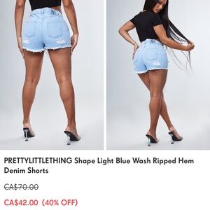 PRETTYLITTLETHING Shape Light Blue Wash Ripped Hem Denim Shorts